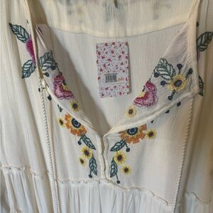 Free People Cream Dress with Floral Embroidery